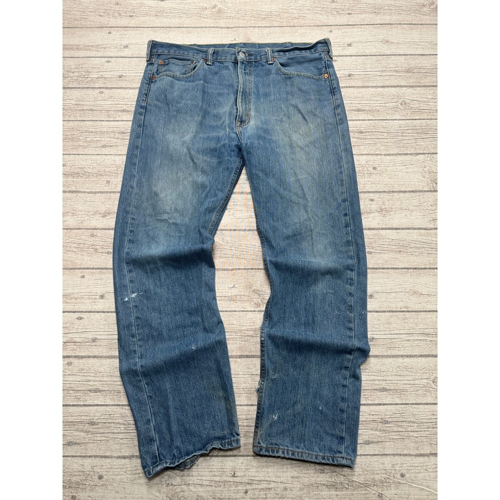 Levi's 505 Jeans Men's 38x32 Blue Medium Wash Straight Leg Original Distressed